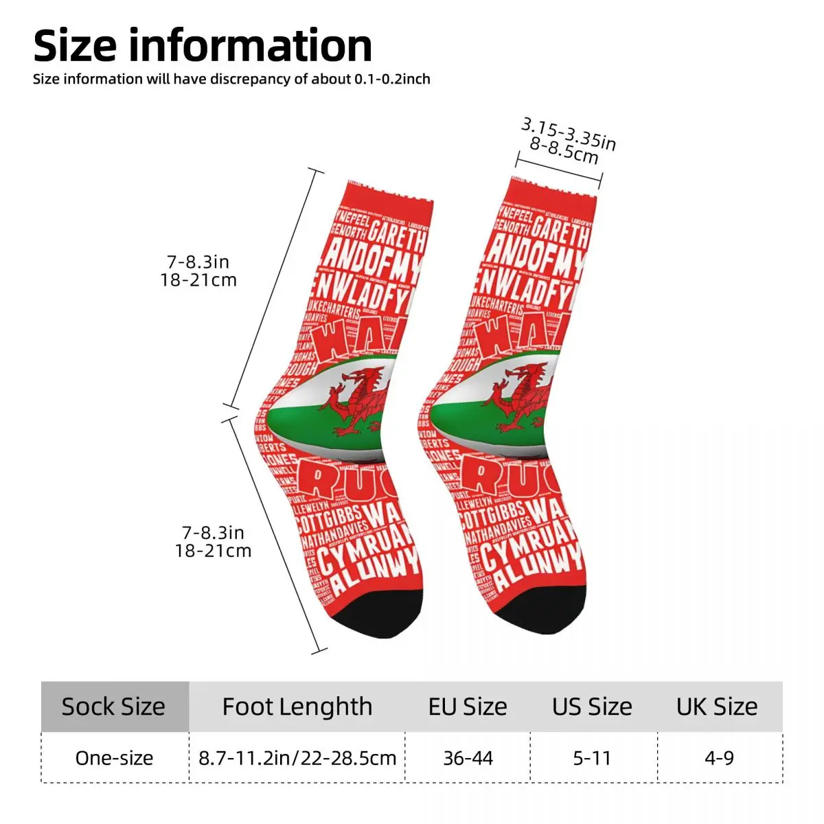 Chaussettes de compression de rugby du Pays de Galles rétro pour hommes, chaussettes de style de rue unisexes, chaussettes imprimées fantaisie pour hommes