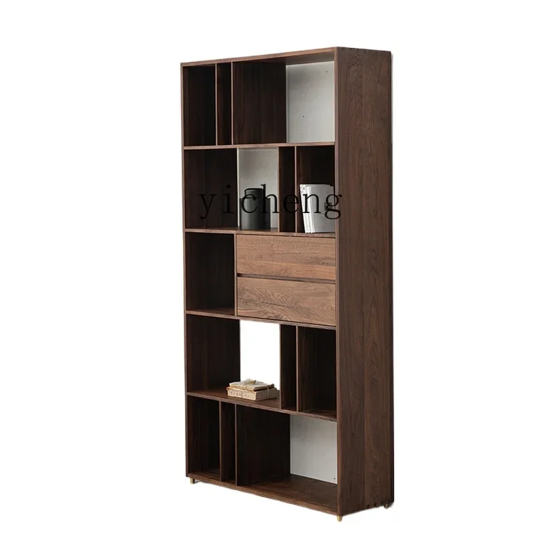 

ZZ Black Walnut Solid Wood Bookcase New Chinese Shelf Display Case