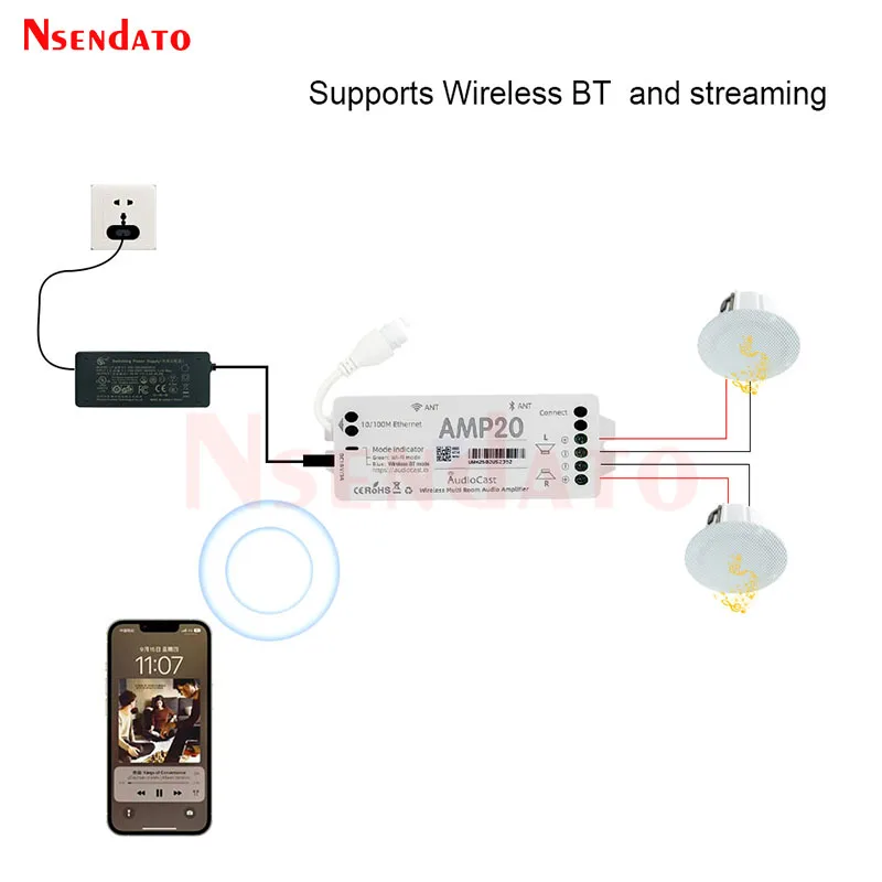 Audiocast AMP20 موسيقى صوتية لاسلكية متعددة الغرف تدفق الصب مكبر صوت يدعم Airplay سبوتيفي لموسيقى يوتيوب أبل