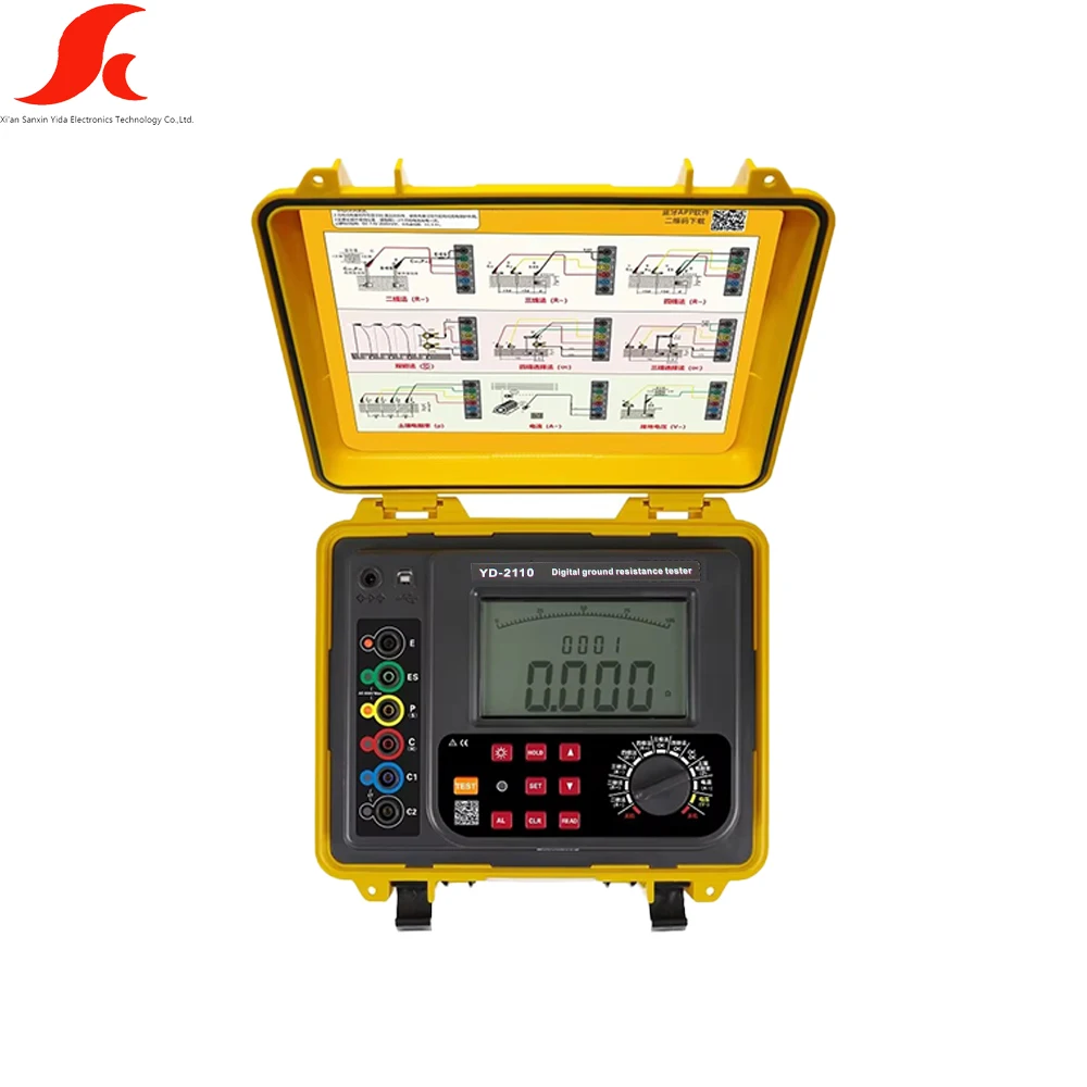 Essential Sanxin SYD-2110 Electrical Resistance Tester Waterproof Double Clamp Ground Meter Test Tool LCD Resistance Resistivity