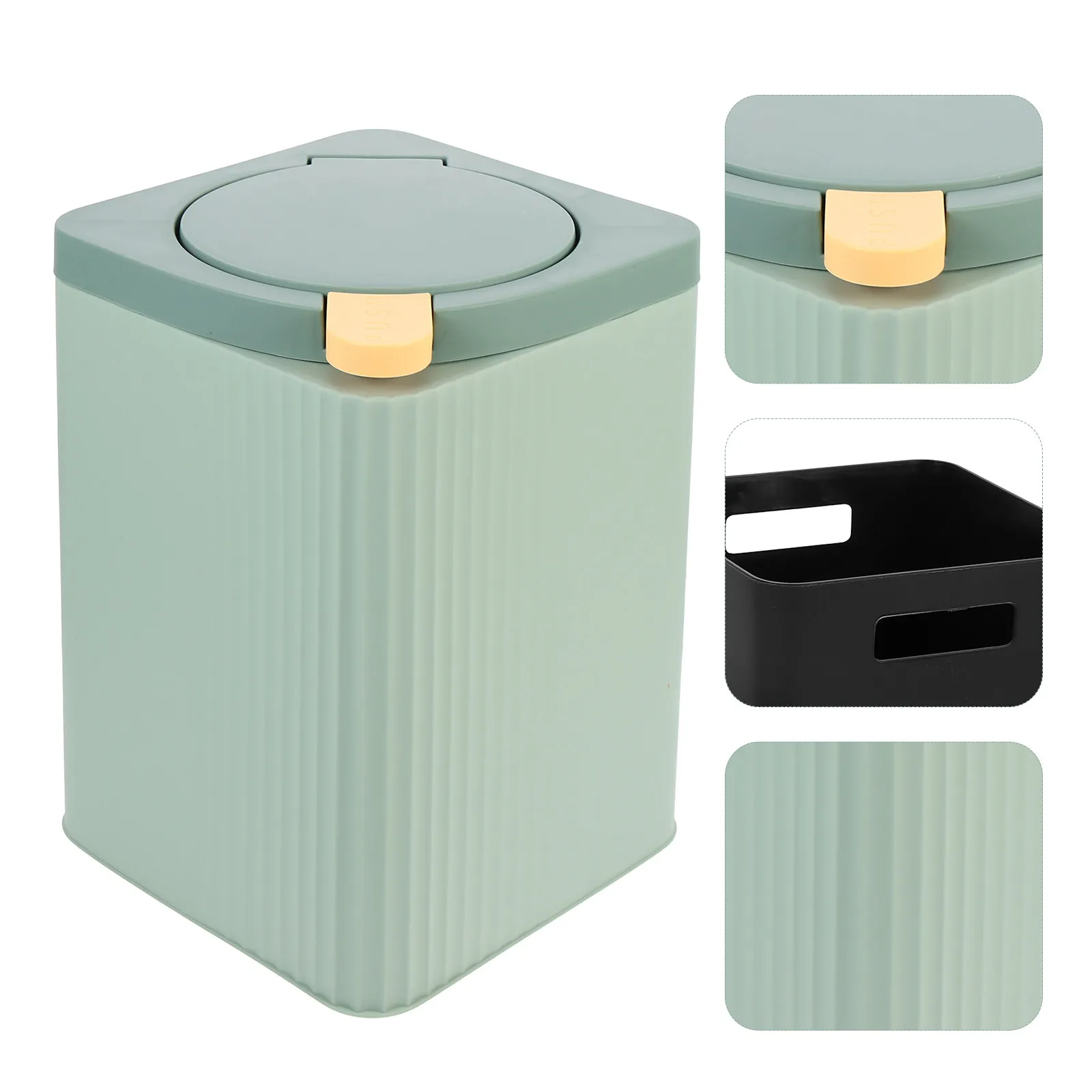 

Premium Plastic Trash Can with Lid Press-Action Design for Kitchen Bathroom Living Room Household Use Space-Efficient