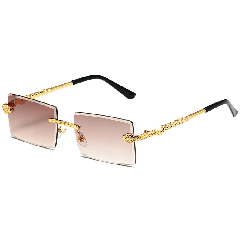 

Rimless Rectangular Sunglasses Men Women Fashion Vintage Twisted Snake Leg Gradient Shades Women Luxury Brand Design Eyewear