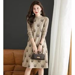 Autumn Floral Knitted Long Sleeve Female's Pullovers Winter Thick Warm Sweater Dresses 2024 Korean Elegant Casual Sweaters