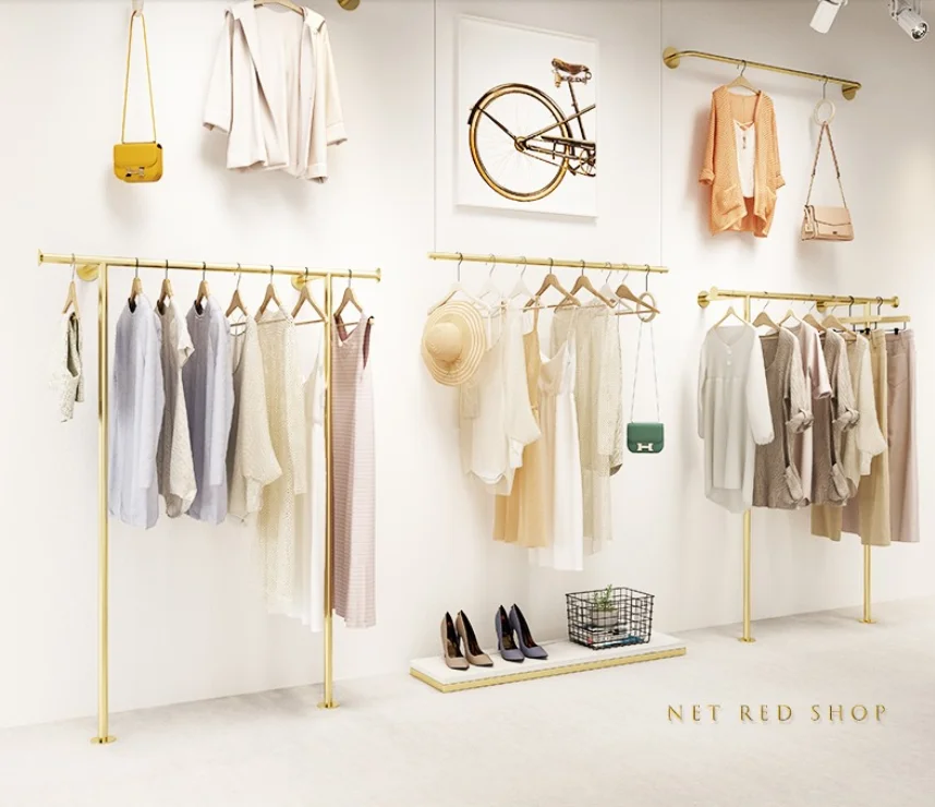 

Clothing store display rack wall hanging rack combination women's clothing store hanging steel wire hanger rod adjustable