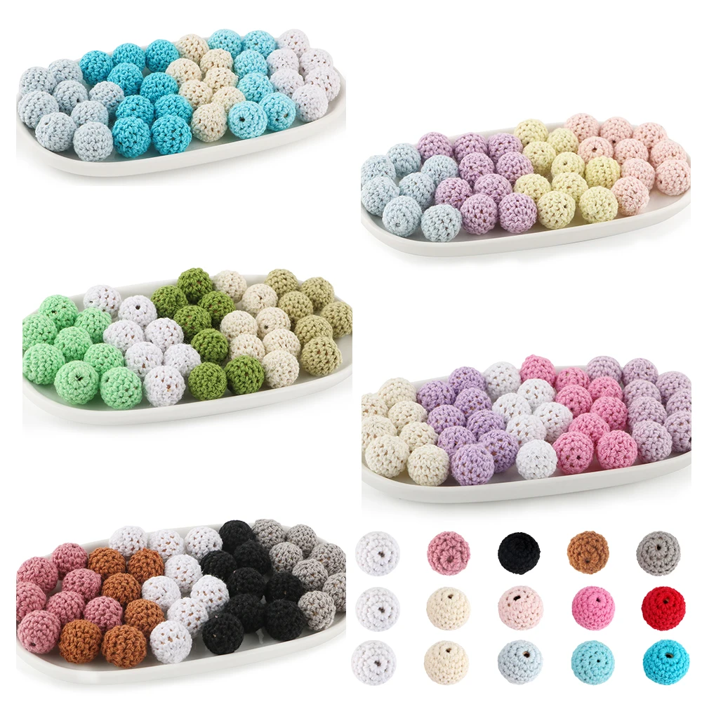 Kovict 10-20Pcs/Lot 16/20MM Balls Crochet Round Wooden Beads Combination DIY For Making Jewelry Bracelet Necklace Accessorie