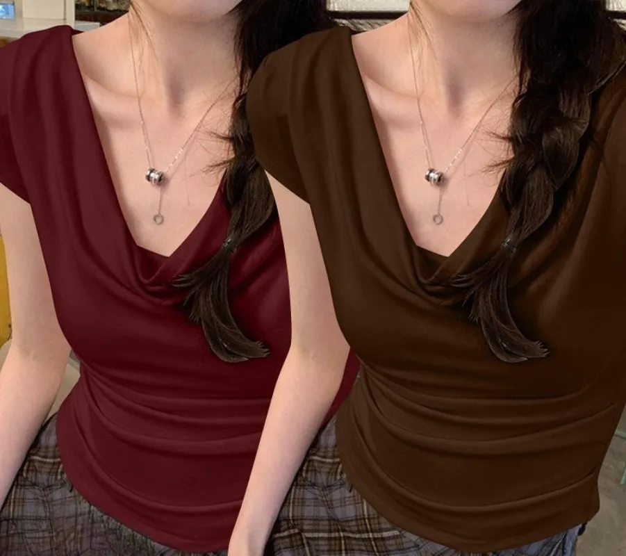 

Summer Thin One Shoulder Short Sleeved T-shirt Feminine Temperament Summer Irregular Slim Fit Spicy Top Plus Size Women Clothing