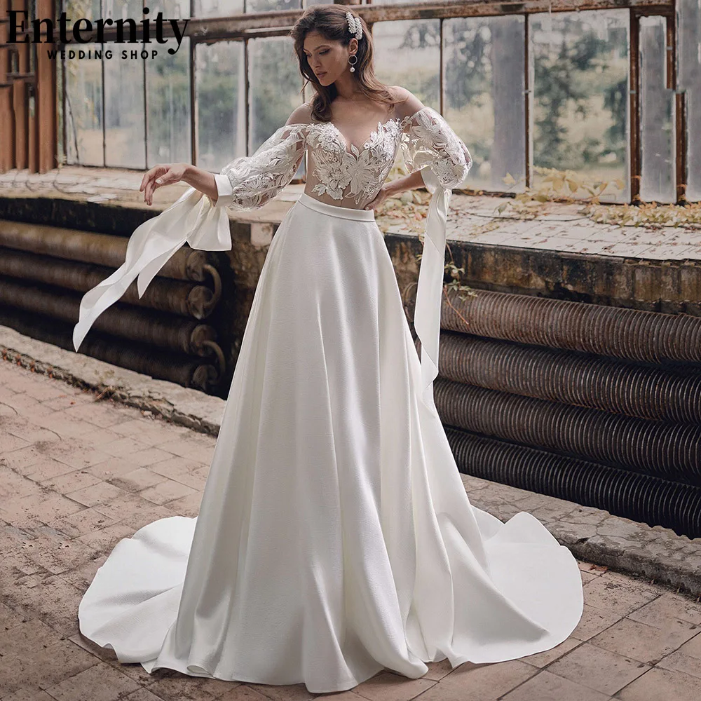 

Alluring Sheer O Neck Wedding Dresses A Line Long Sleeves Bridal Gown Appliques Illusion Back With Buttons Vestidos De Novia