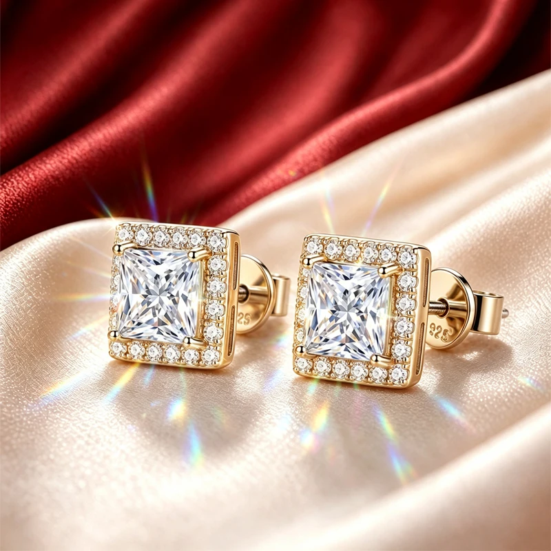0.5~2.0ct Princess Moissanite Earrings 925 Silver with GRA Certificate Fashionable Wedding Jewelry Bridal Anniversary Gift