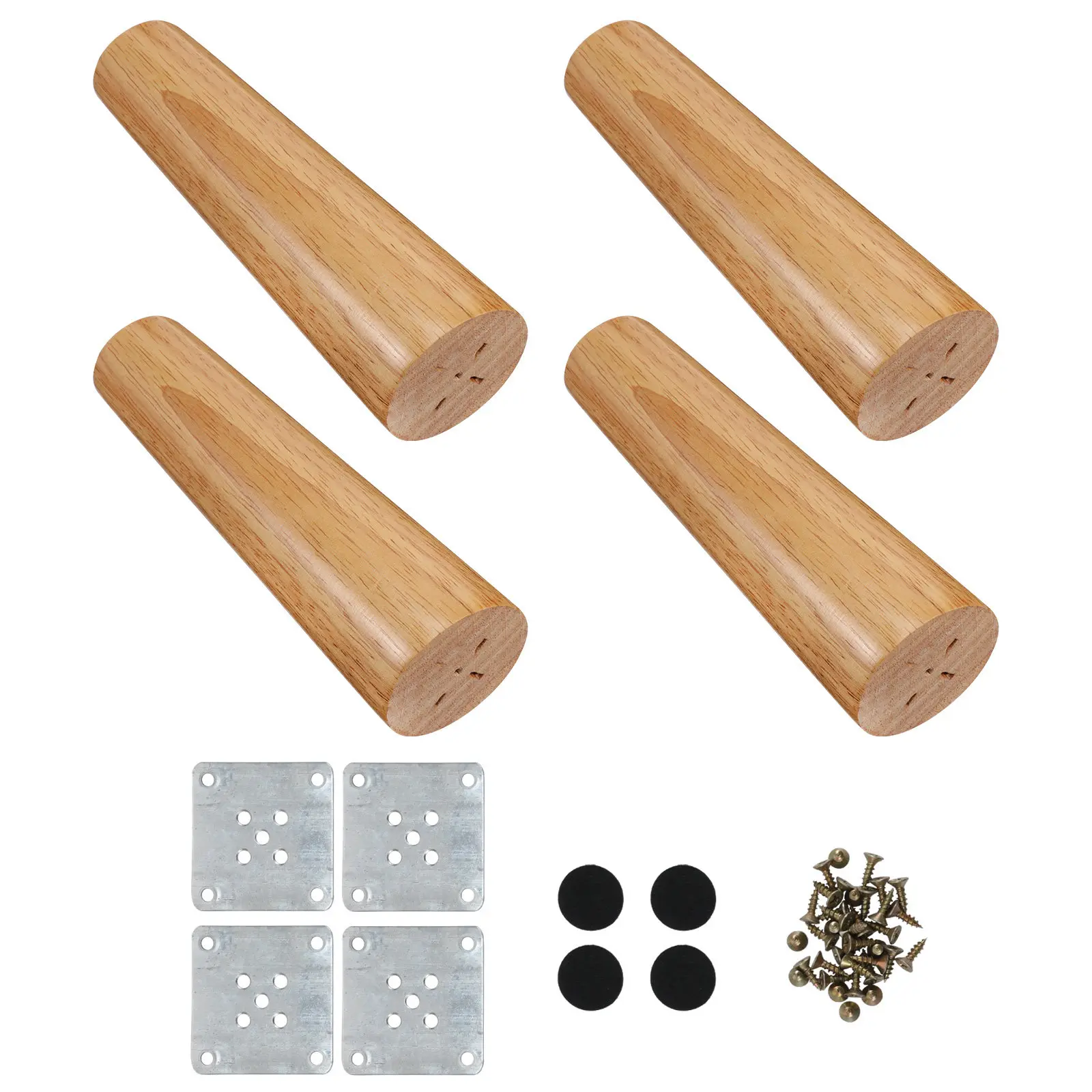 1Set Wood Furniture Legs Nordic Style Table Feet Sofa Cabinet Replacement Legs with Iron Plates Screws Floor