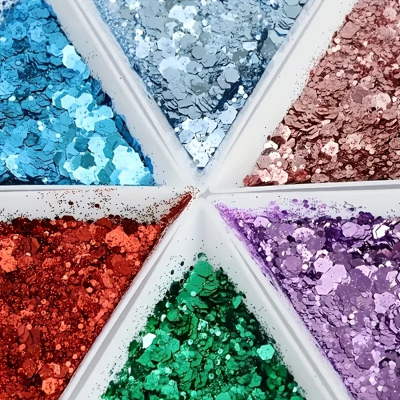 7bags 30g per bag, Holographic Chunky and Fine Glitter Mix, Festival Sequins & Powder, Iridescent Flakes,  Nail Art,Resin Tumble