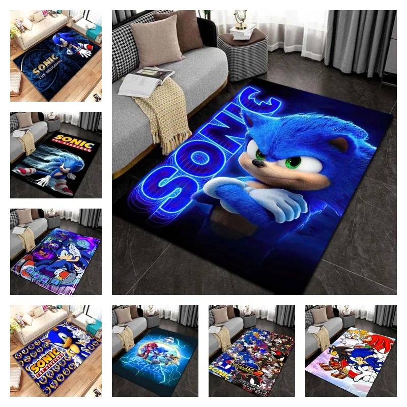 3D S-Sonic-c Cartoon Print Area flannel Rug Non‑Slip Soft Floor Carpet For Kids Boys Girls Bedroom Playroom Home Indoor Decor