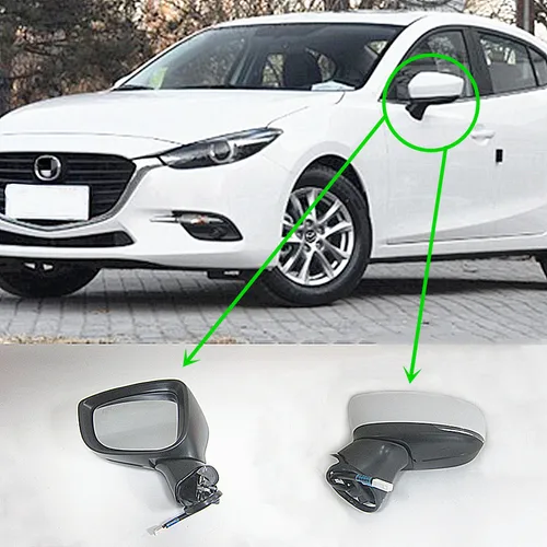 Montaje de espejo de puerta de carrocería para coche, accesorios para Mazda 3 2017-2019 BN, calentador eléctrico de BAPL-69-18Z, plegable, punto ciego BSM