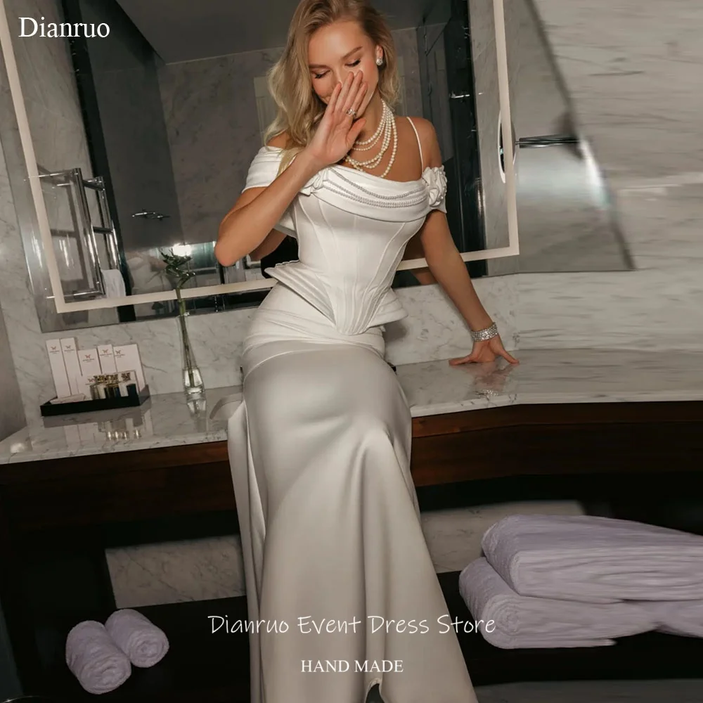Dianruo Satin Draped Cowl Neck With Lace Trim Wedding Dress Woman A Line Vestido De Noiva Off Shoulder Bridal Dresses Customized