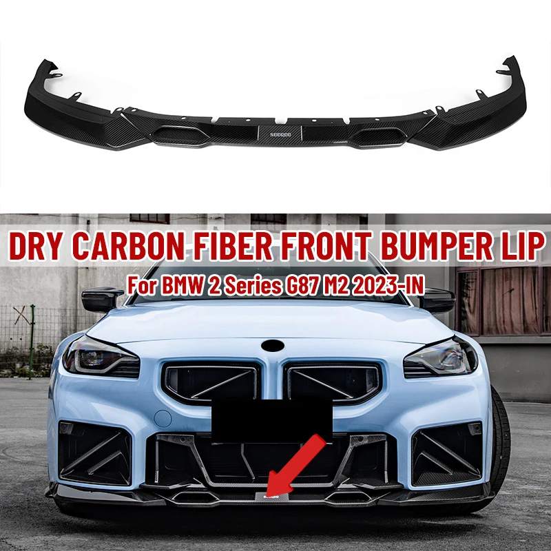 

Real Dry Carbon Fiber Front Bumper Lip Spoilers Splitters Winglet For BMW 2 Series G87 M2 2023-IN 3pcs Front Bumper Aprons Lip