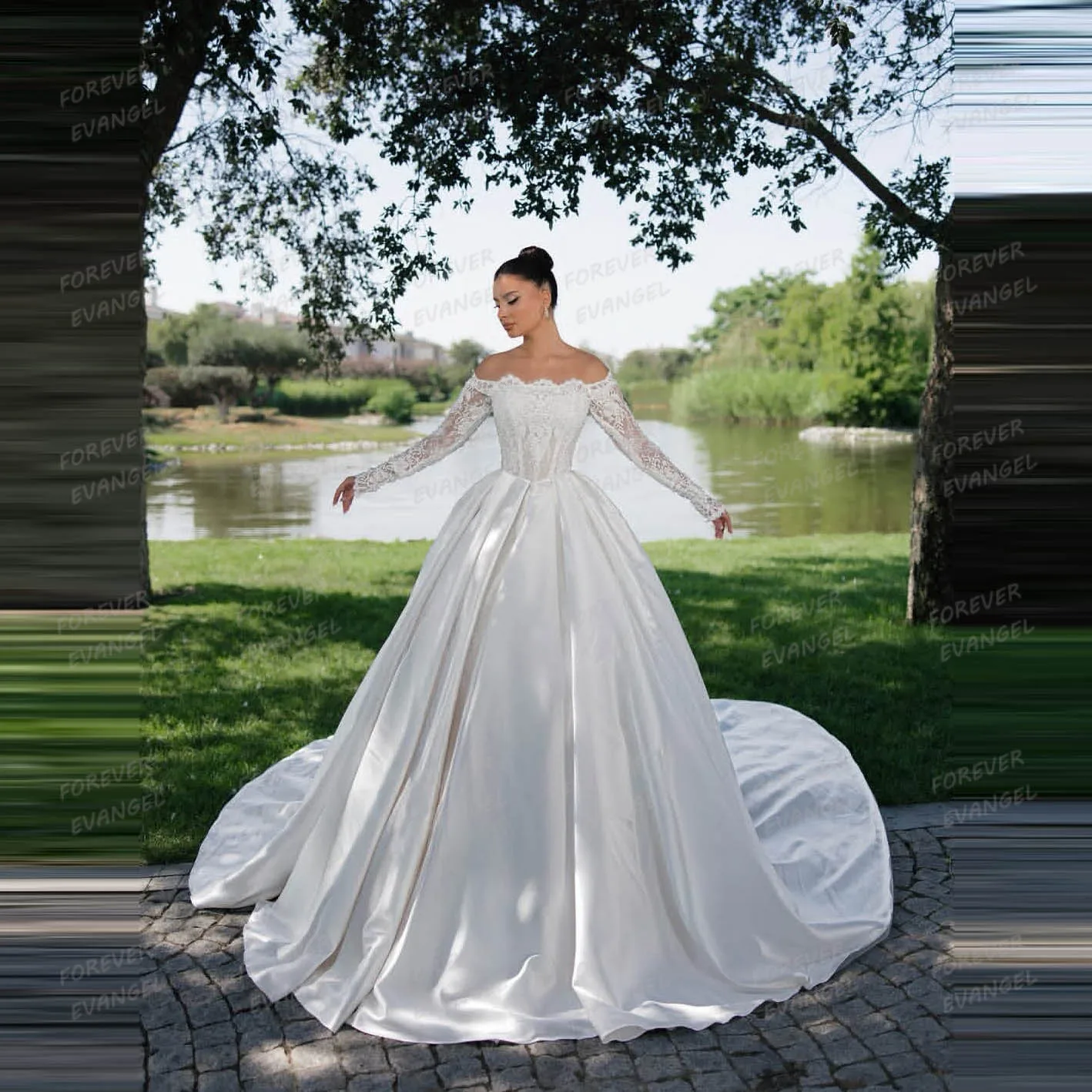 Vestidos De Novia De satén De encaje sencillo para mujer, Vestidos De Novia sexis De manga larga con tren De barrido De satén, Vestidos De Novia personalizados 2026