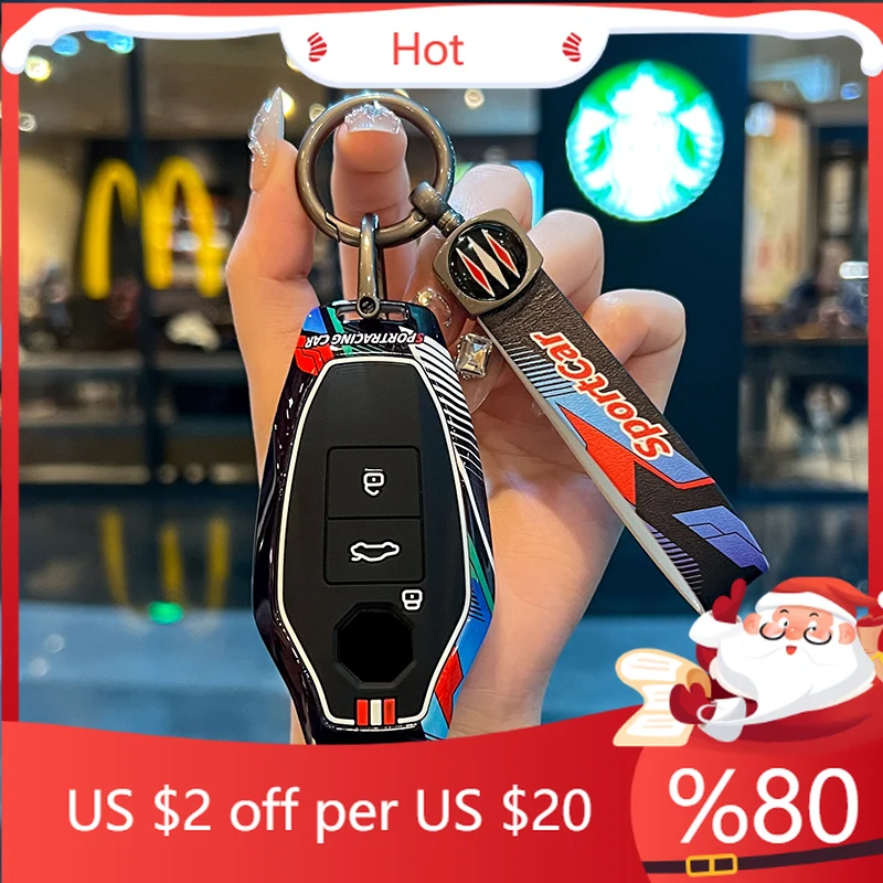 

Hot Racing style Zinc Alloy Car key case cover For MG 7 MG7 MG-7 keyless remote Control Fobs Holder Auto Inter Interior Stickers