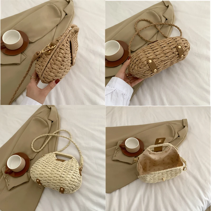 Summer Fashion Women Straw Bag Vacation Beach Bag Female Rattan Shoulder Crossbody Bag Luxury Design Small Ladies Woven Handbag