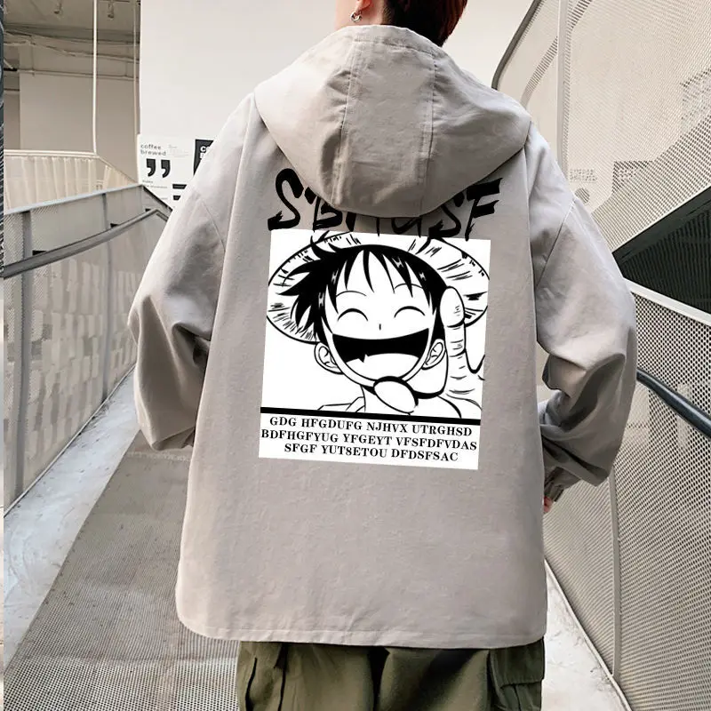 One Piece Monkey D. Luffy Cartoon Anime Hooded Jacket Spring and Autumn New Men's Short Style Hooded Top Loose Large Coat