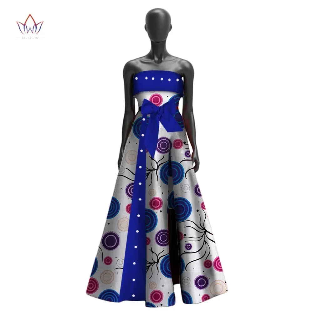 African Dresses for Women Bazin Strapless High Waist Swing Hen Long Evening Dress Traditional African Clothing Dashiki WY3017