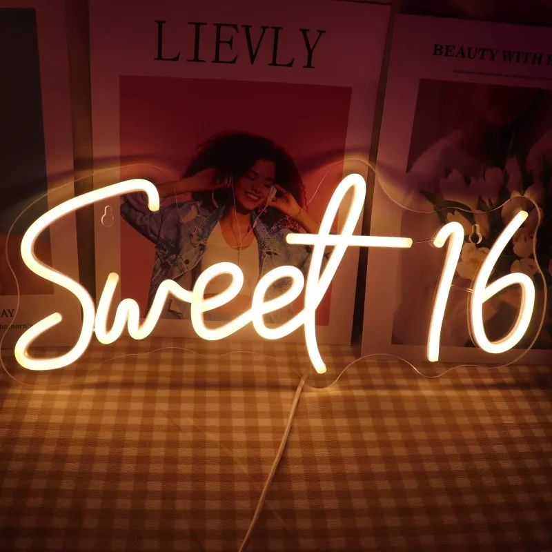 

Sweet 16 Neon Sign USB Powered with Dimmer Switch Girls Room Home Birthday Party Window Living Room Decor Teens (Warm white)