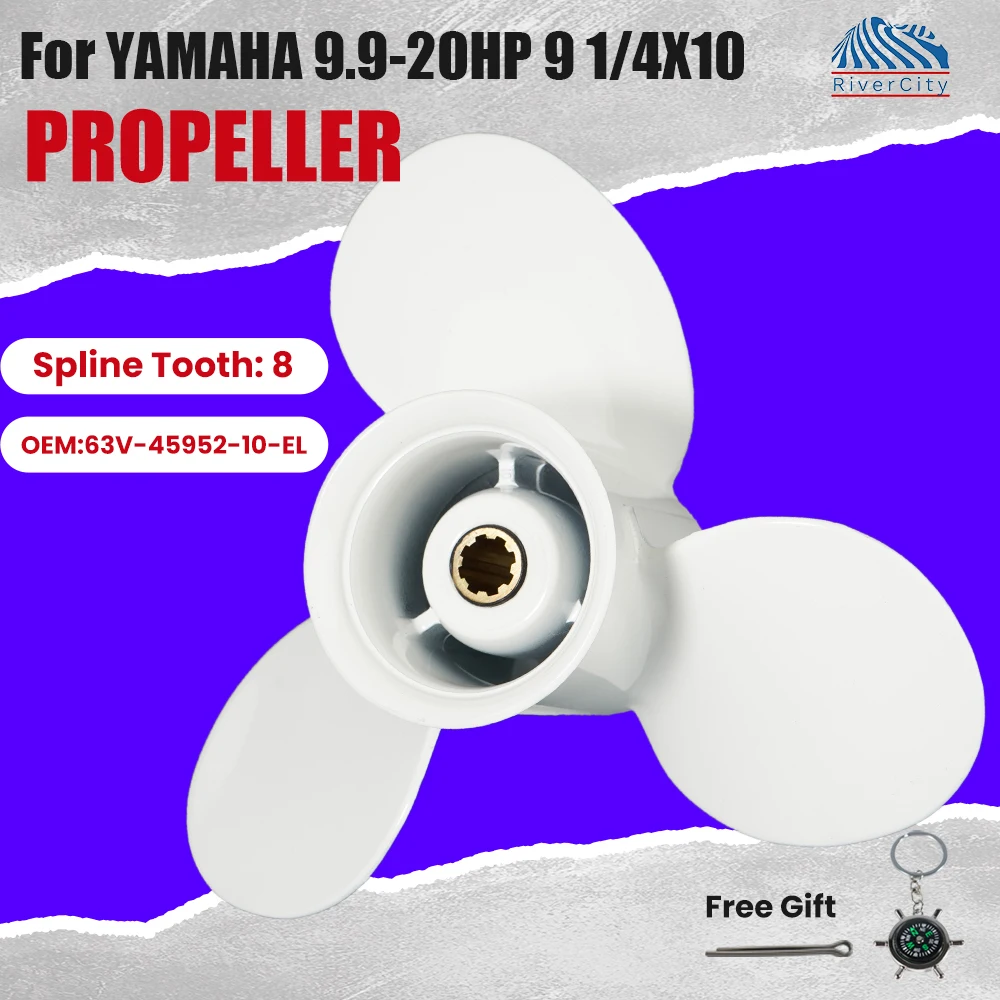 9 1/4x10 Outboard Propeller for Yamaha 9.9 15 20HP Boat Aluminum Alloy Screw 3 Blade 8 Spline Marine Engine Part 63V-45952-10-EL