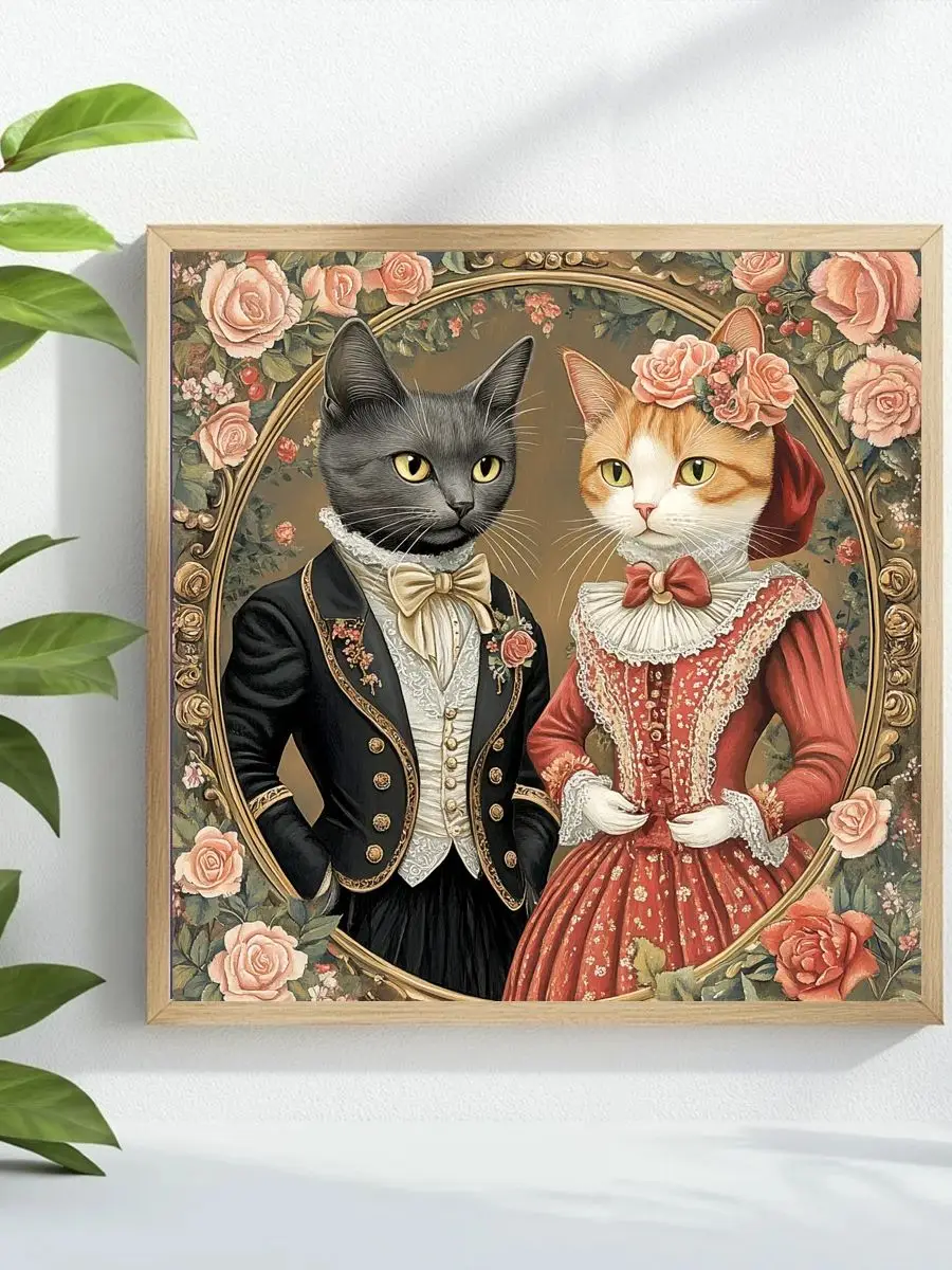 Katzenpaar 40X40CM/15,74 Zoll Kreuzstich-Set DIY 11CT/14CT Stickerei Wanddekoration Neuankömmling DIY – Detail 1
