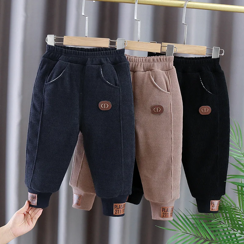 Baby Boy Fce Lined Cotton Pants Autumn Winter Sle Inteated Velvet Warm Trousers for Toddlers And Infants
