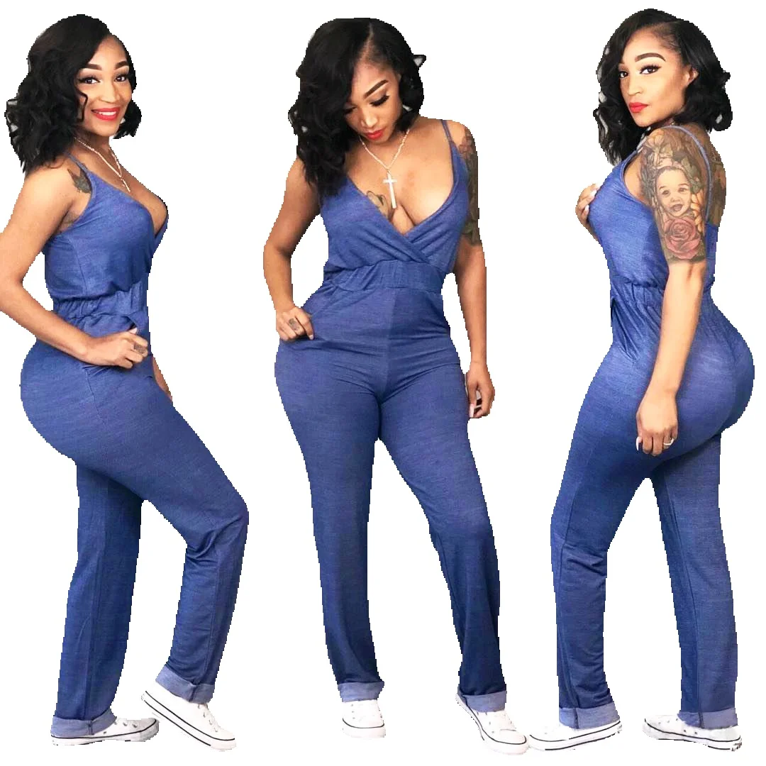 

M780 Boutique сексуальный облегающий джинсовый комбинезон с V-образным вырезом