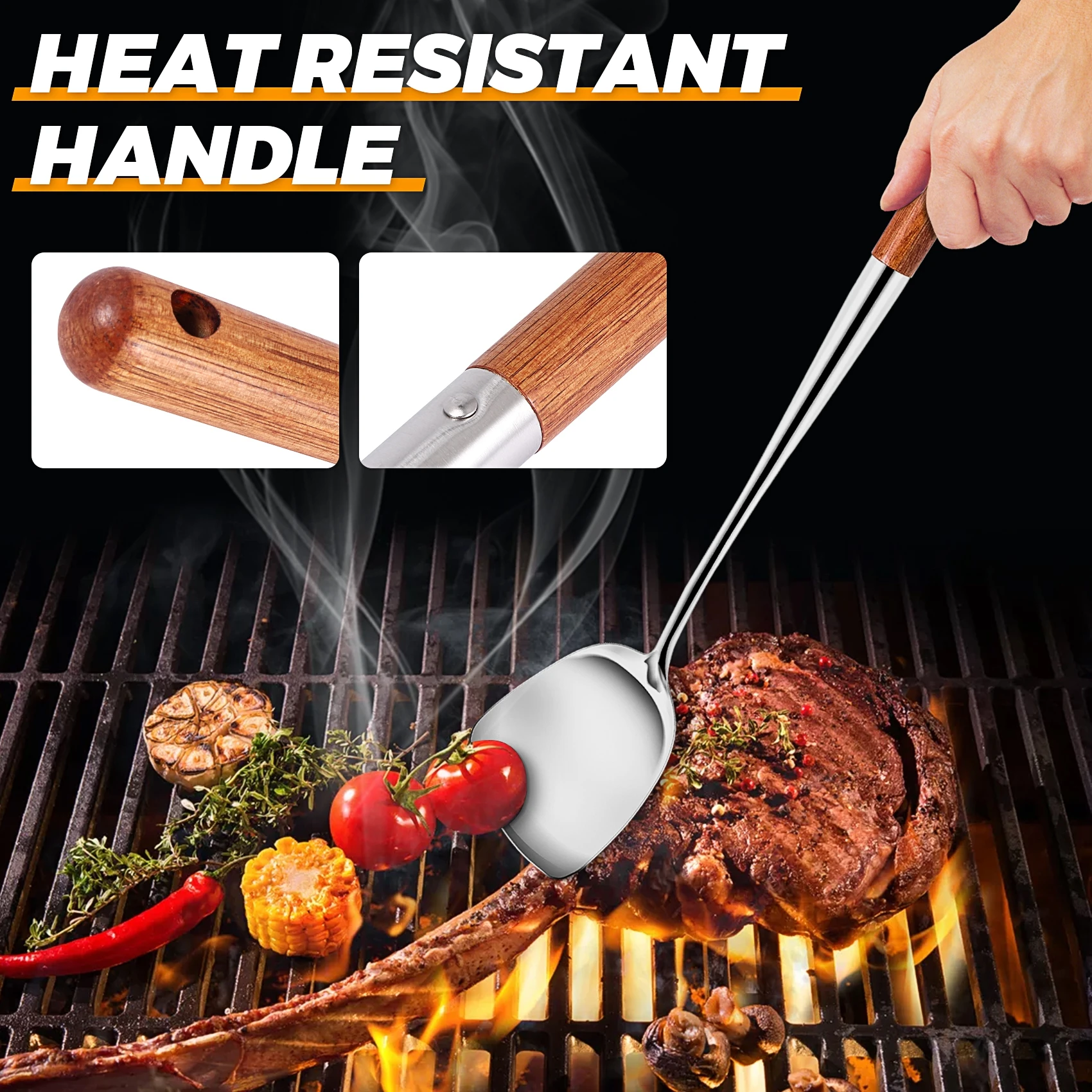 Wok Spatula And Ladle,Skimmer Ladle Tool Set, 17Inches Spatula For Wok, 304 Stainless Steel Wok Spatula-A21R