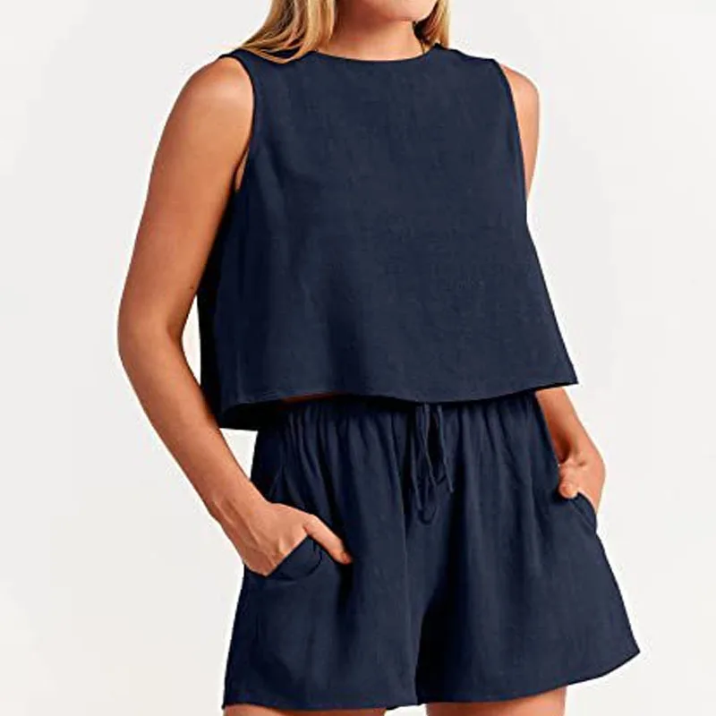 2023 Summer New Simple Commuting Solid Color Sleeveless Loose Shorts Fashion Versatile Two Piece Set Elegant Women's Clothing