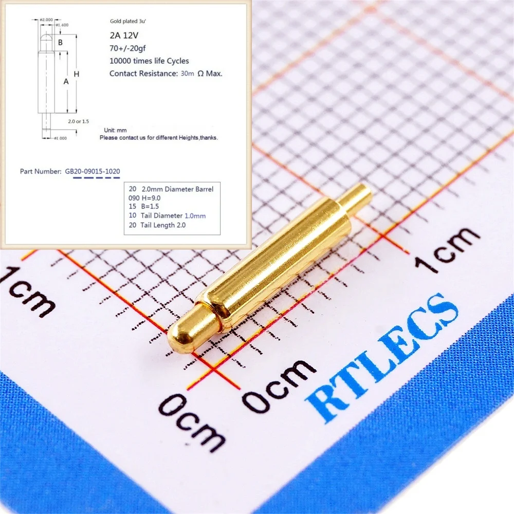 10pcs Spring-Loaded Connector through Hole PCB Height 3 4 5 6 7 8 9 to 20.5 mm Spring Header Pogo Pins 12V 2A Gold Plated