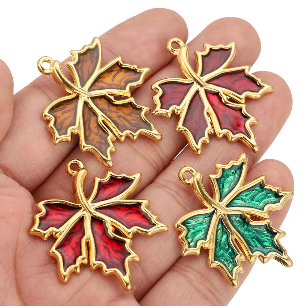 3PCS Stainless Steel Charms Enamel Leaf Maple Leaf Charm PVD Gold Plated Metal Earring Necklace Bracelet Jewelry Making Craft - view 5