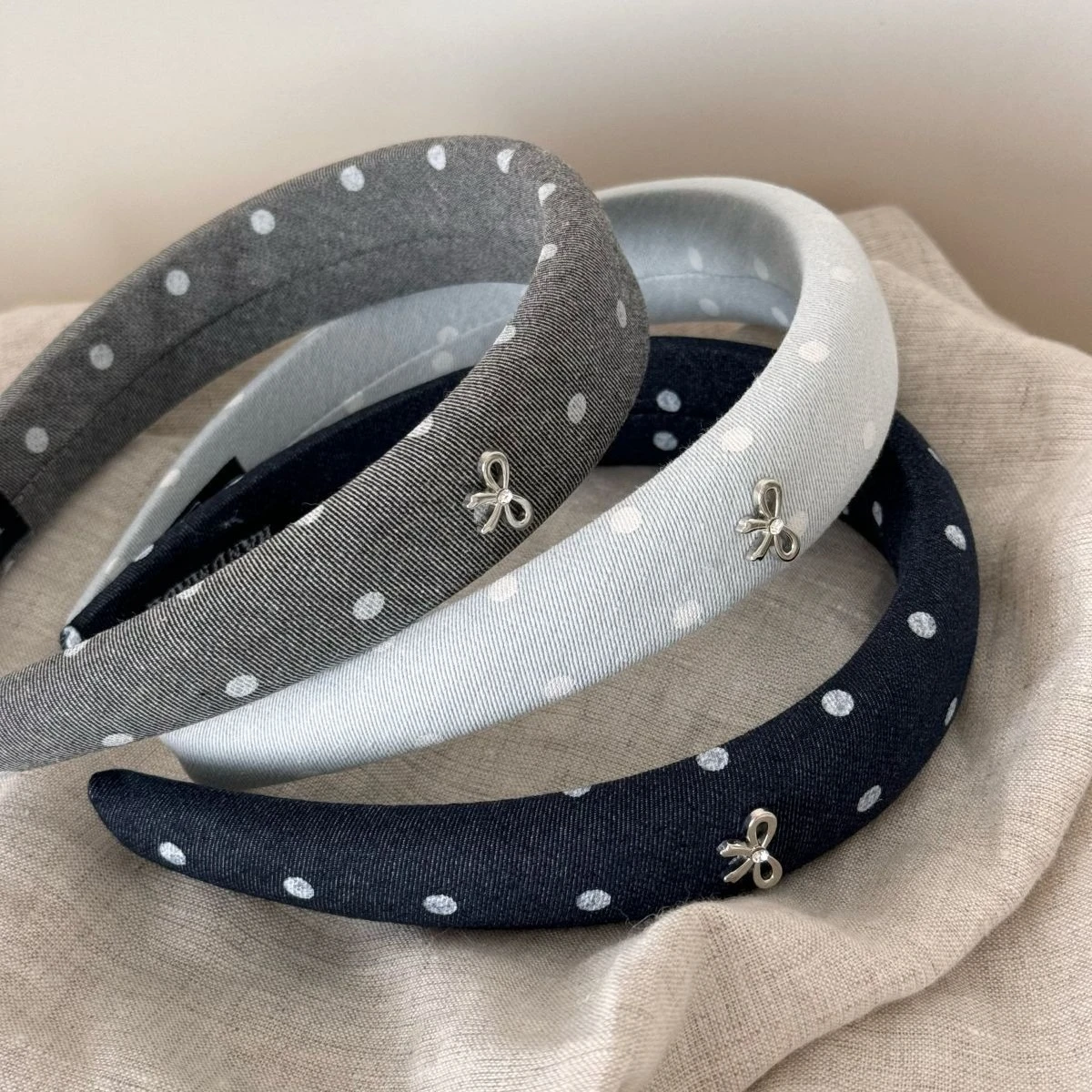 Silver Bow Lazy Polka Dot Wide Edge Sponge Headband Simple High Skull Top Headband Korean Temperament Outdoor Pressure Hair Clip