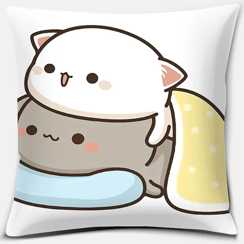 45x45 cm Cartoon Cute Pillowcase Mocha Mochi Peach Cat Cushion Cover Pillowcase Sofa Car Pillowcase Decorative Pillow