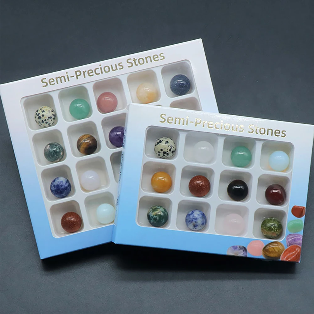 

16mm Non Porous Balls Set Natural Stones Polished Healing Crystals Semi-Precious Spheres Gemstone with Gift Box Home Decoration