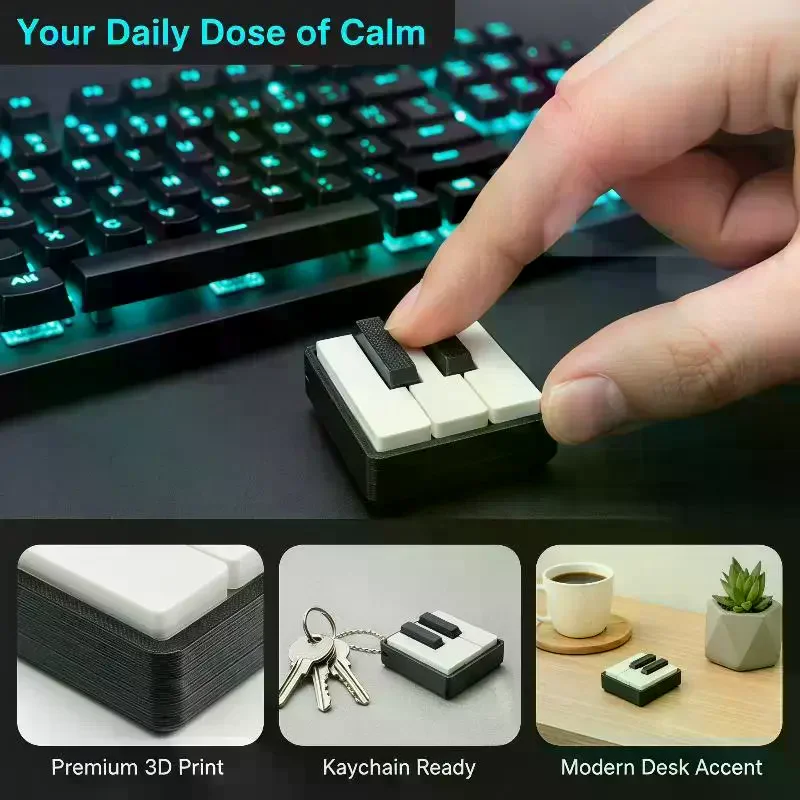 Fun Creative Mini Piano Key Fidget Toy 3D Printed Tactile Click Design Relax Fidget Stress Relief Pendant For Office Daily Carry