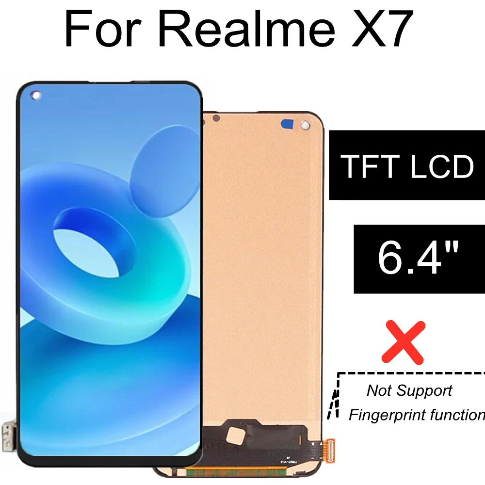 6.40  TFT LCD For Realme X7 RMX2176 LCD Display Touch Screen Assembly Replacement For Realme X7 India Version MX3092 LCD