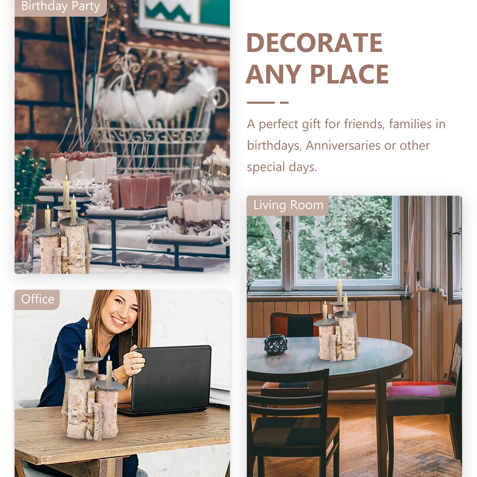 

1Pcs Wooden Candleholder Beige Exquisite Candlestick Decorative Craft Home Ornament Meaningful Gift Candlestick Present