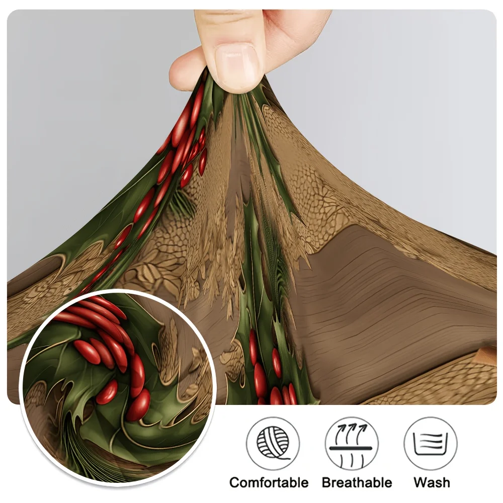 2pcs Christmas vintage wooden board holly red fruit pinecone pattern elastic caravan sofa cover, for decorating camping vehicles