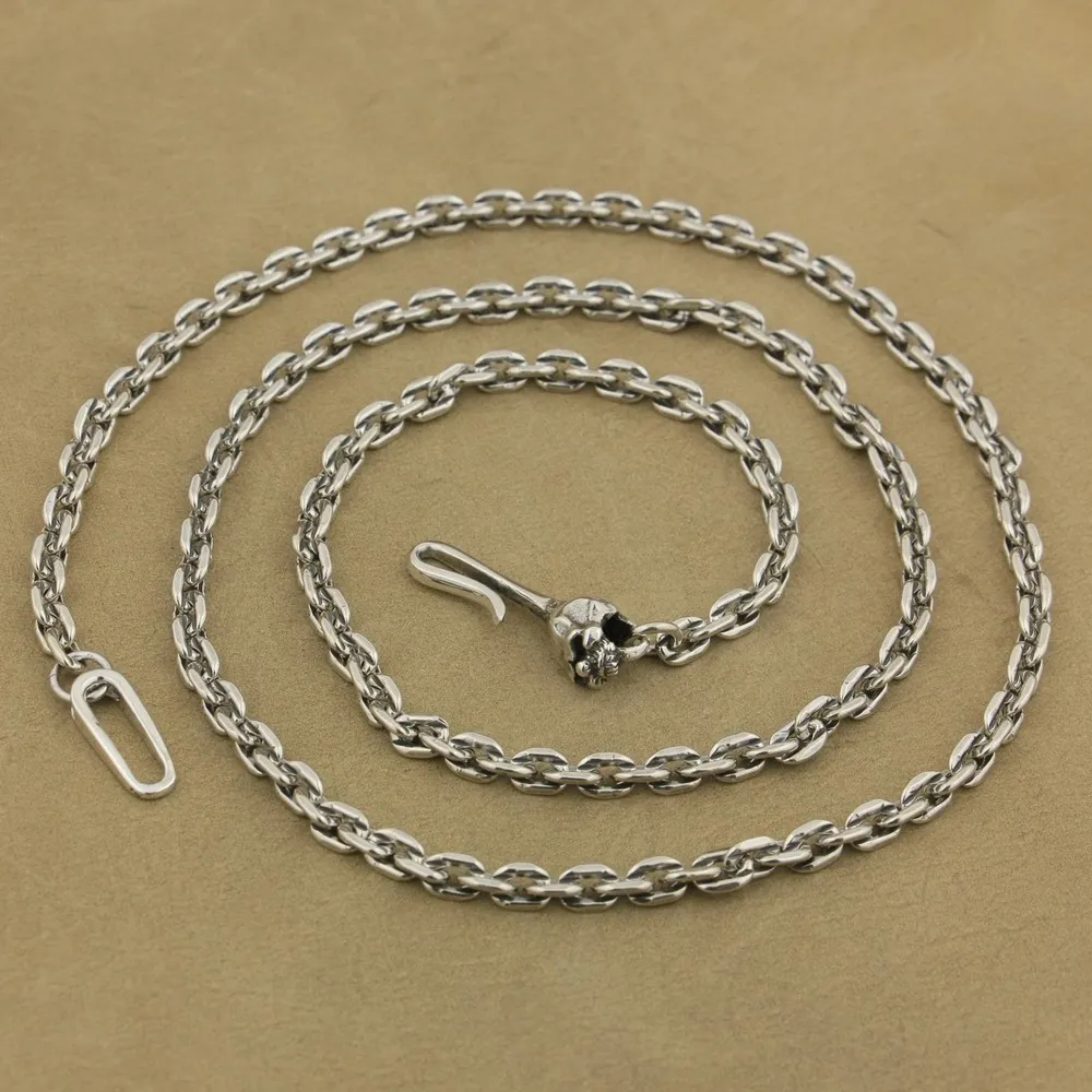 925 Sterling Silver 4mm Square Link Chain Skull Hook Clasp Charms Necklace TA35 Length 18 to 36 Inches Available