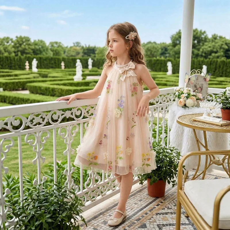 2026 Kids Summer Embroidery Floral Printed Princess Dress Baby Girls Casual Daily Wear Fashion Sundress