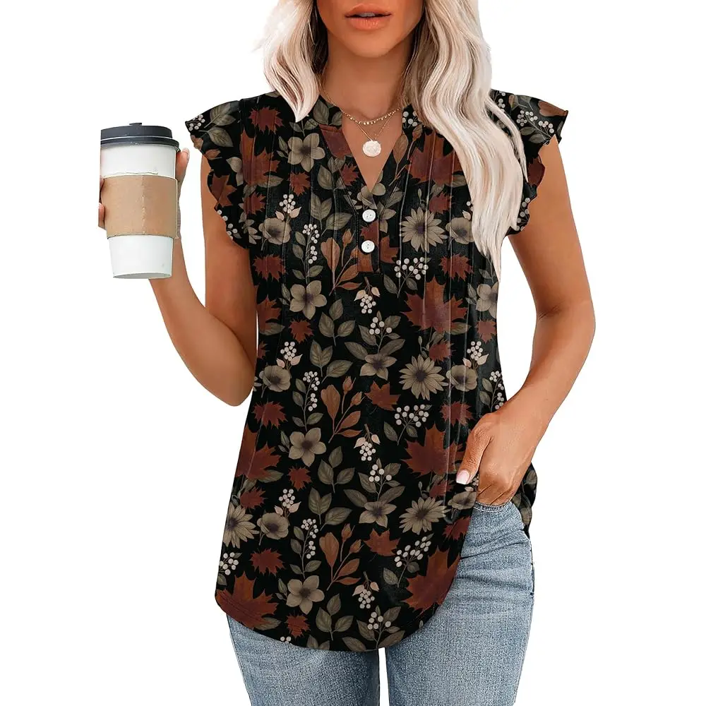 

Летние топы для женщин: блузки на пуговицах, элегантные повседневные футболки с V-образным вырезом и рукавами с рюшами