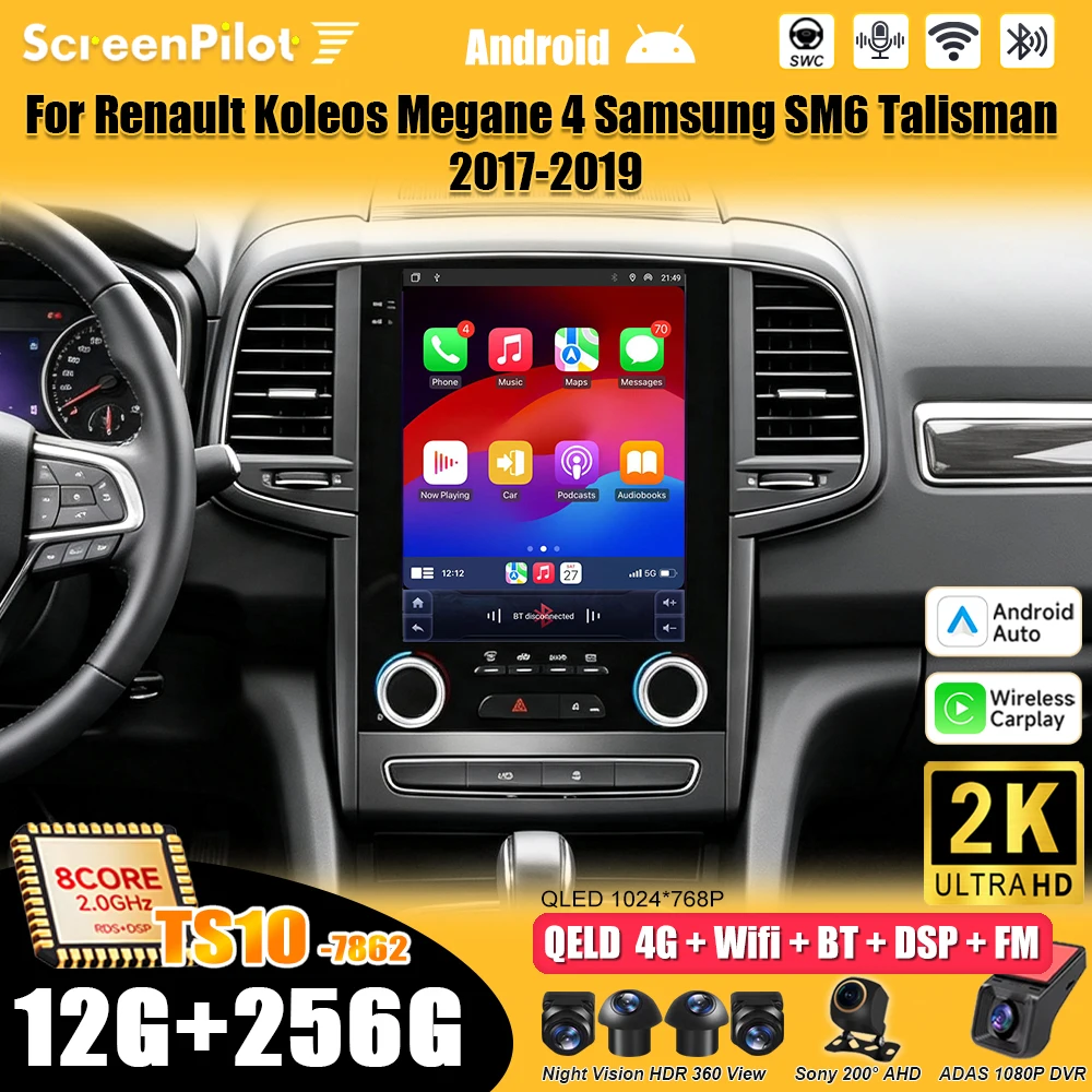 9.7 Inch Android 16 For Renault Koleos Megane 4 Samsung SM6 Talisman 2017 -2019 Car Radio 8 Core Stereo Head Unit