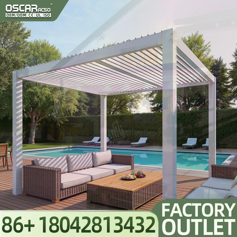 Modern 3*4 & 4*3m Aluminum  New Outdoor Louver Roof System for Patio Garden Hotels Villas On Sale Pergola