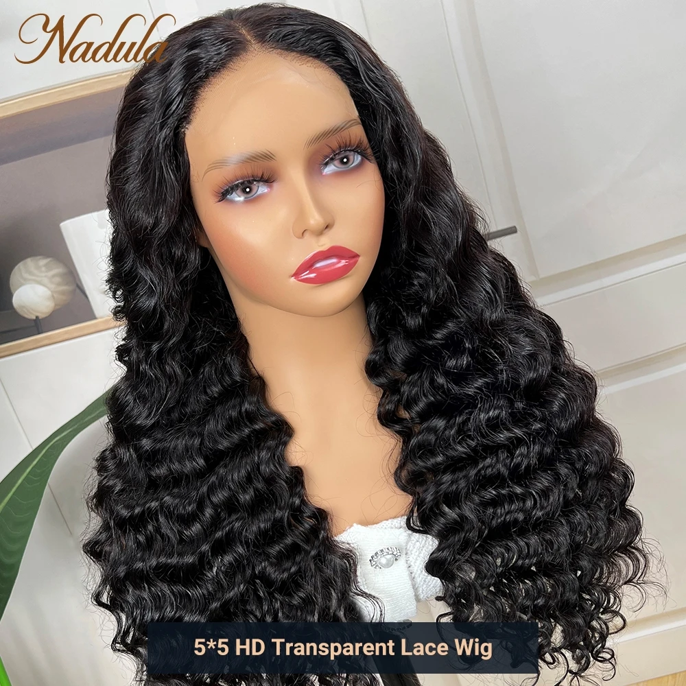 Perruque Lace Closure Wig Deep Wave transparente brésilienne-Nadula, perruques cheveux 180% naturels, naissance des cheveux naturelle, pre-plucked, 5x5 HD