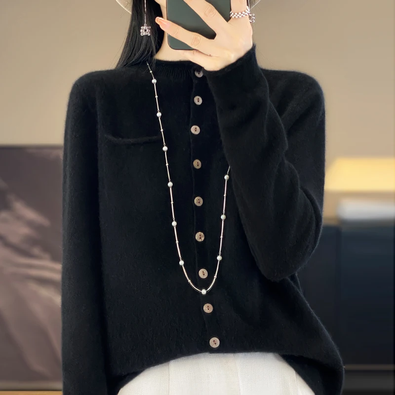 Hot selling new women\'s cardigan O-neck sweater autumn and winter knitted women\'s long sleeved wool sweater versatile coat top