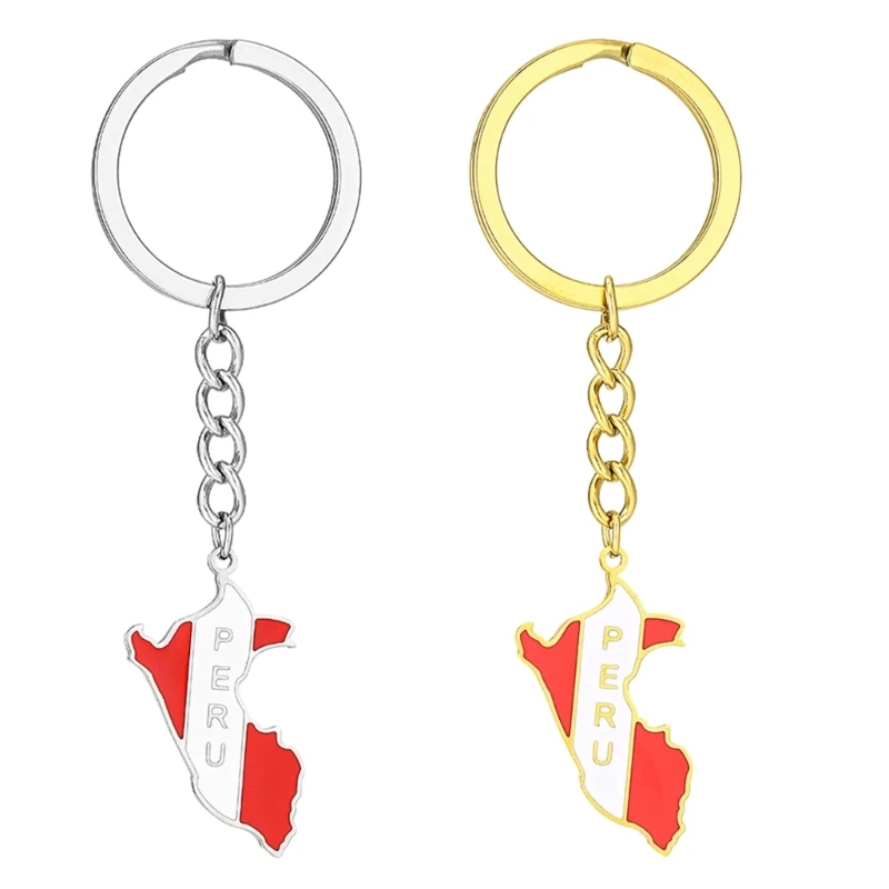 Peru Flag Charm Keychain Country Map Pendant Keyring Vintage Jewelry for Women Men Y2K Car Keyring Backpack Decoration DropShip