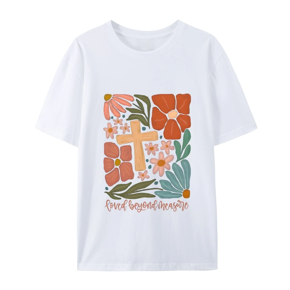

Beautiful Flower Print, Spiritual & Elegant Y2k Graphic Tee, Design Pure Cotton Tops, Soft Fabric for Casual Looks