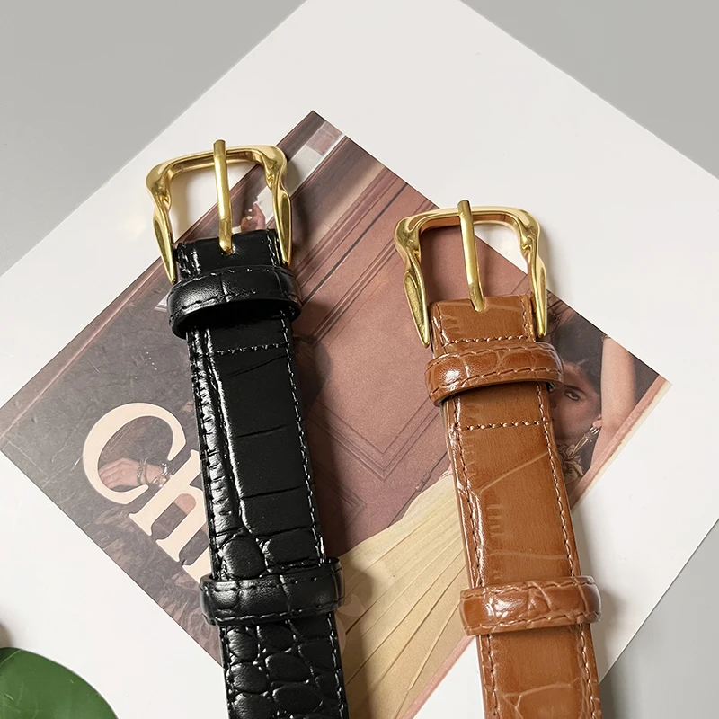 Cowhide Gold-Plated Buckle Belt Original Retro Classic Embossed Ladies Crocodile Belt Versatile Genuine Leather Trend 2.8cm Widt