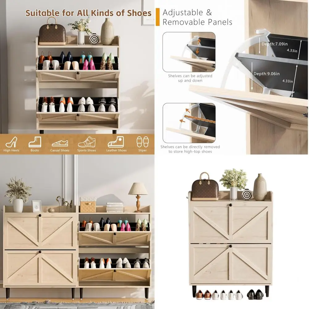 

Узкий шкаф для обуви из массива дерева с откидными ящиками для прихожей и коридора, белый дуб